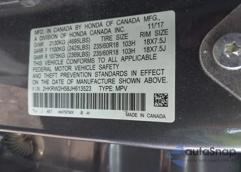 2018 Honda Cr-V Ex z USA, uszkodzony, nr VIN 2HKRW2H58JH613523